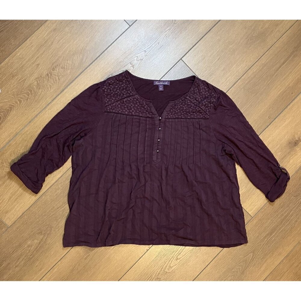 Gloria Vanderbilt Plum Purple Zuri Rolled Cuff Peasant Top Size 2X